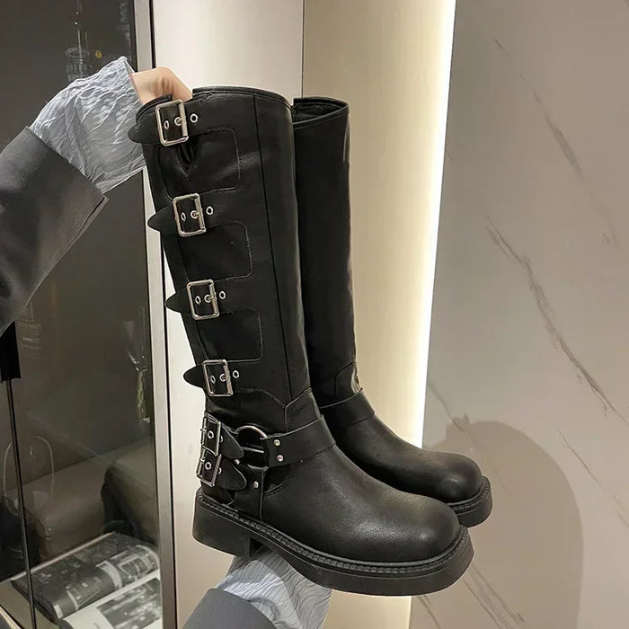Knee-High Platform Gothic Motorcycle Boots
