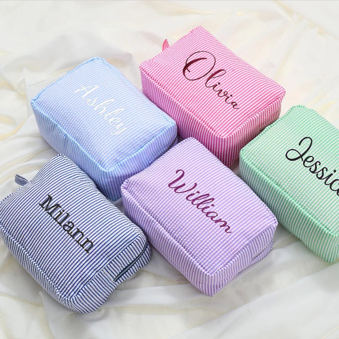 Personalized Seersucker Cosmetic Tote Bag