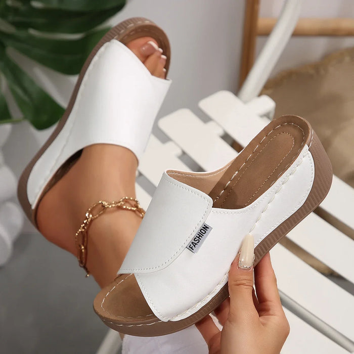 Open Toe Buckle Wedge Slide Sandals