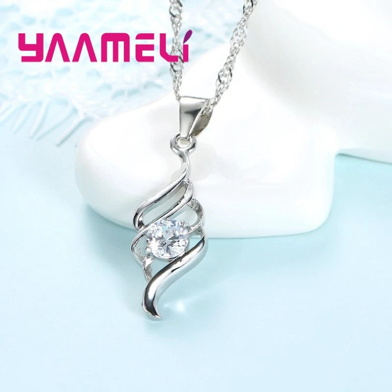 925 Sterling Silver Pendant Necklace & Hoop Earring Set