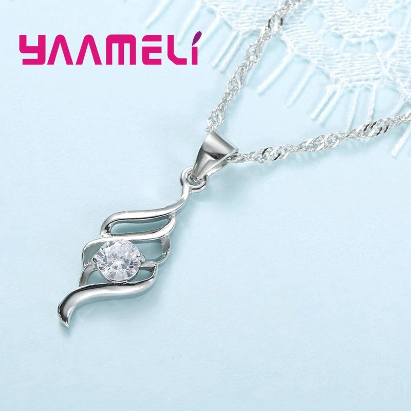925 Sterling Silver Pendant Necklace & Hoop Earring Set