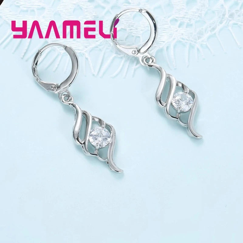 925 Sterling Silver Pendant Necklace & Hoop Earring Set