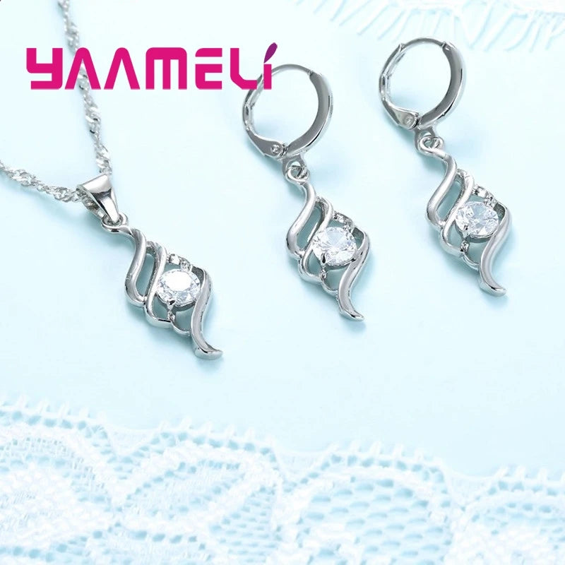925 Sterling Silver Pendant Necklace & Hoop Earring Set
