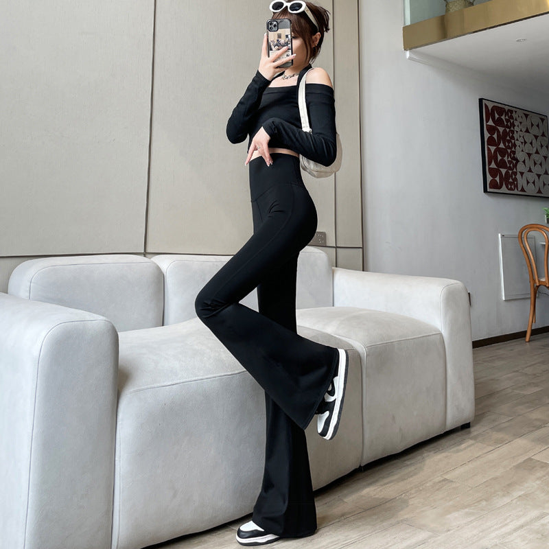High-Waist Flared Shark Pants – Black