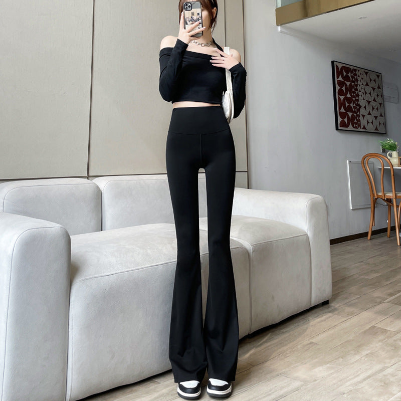 High-Waist Flared Shark Pants – Black