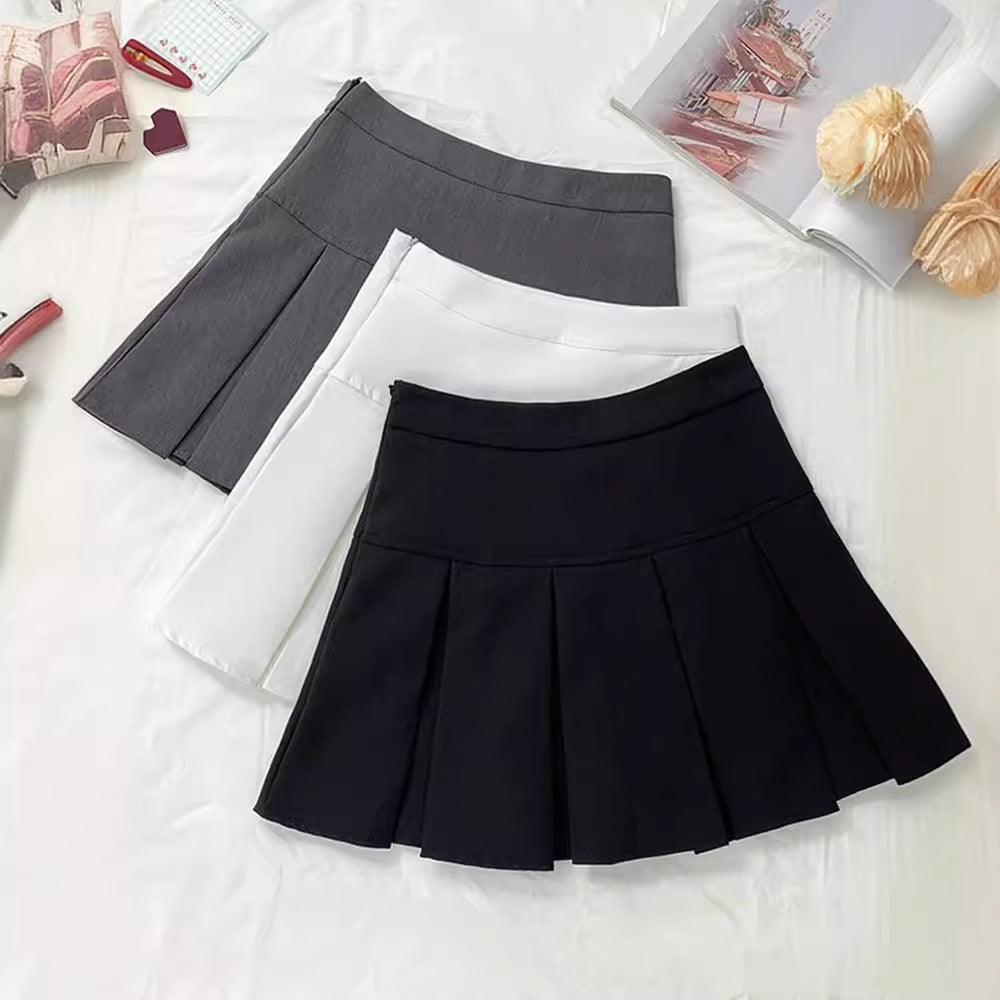 Grey Pleated A-Line Midi Skirt – High Waist
