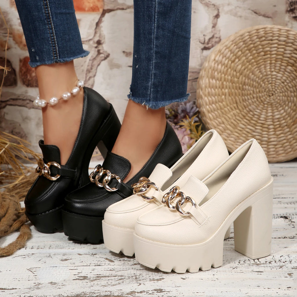 Chunky High Heel Platform Pumps for Women