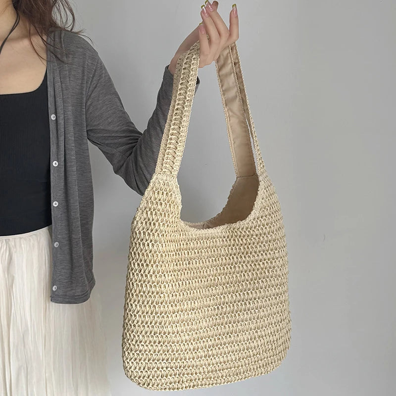 Woven Rattan Straw Beach Tote Bag