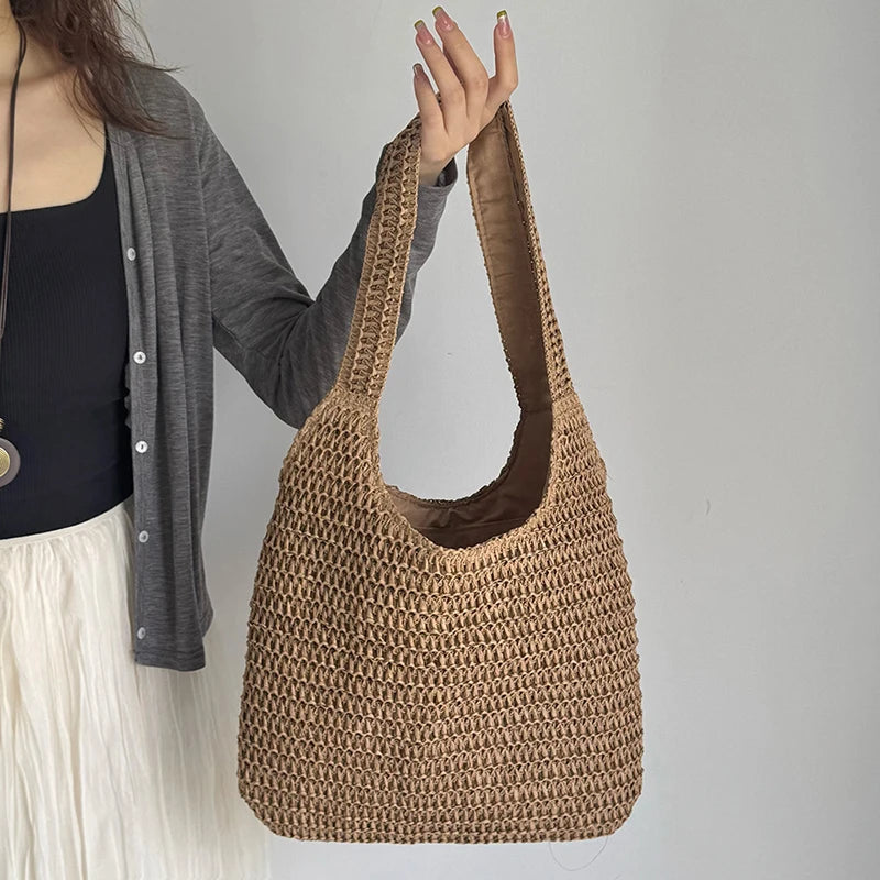 Woven Rattan Straw Beach Tote Bag