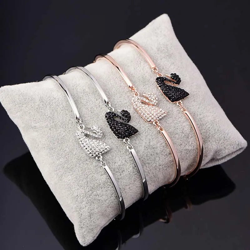 Gold Swan Zircon Charm Bangle Bracelet