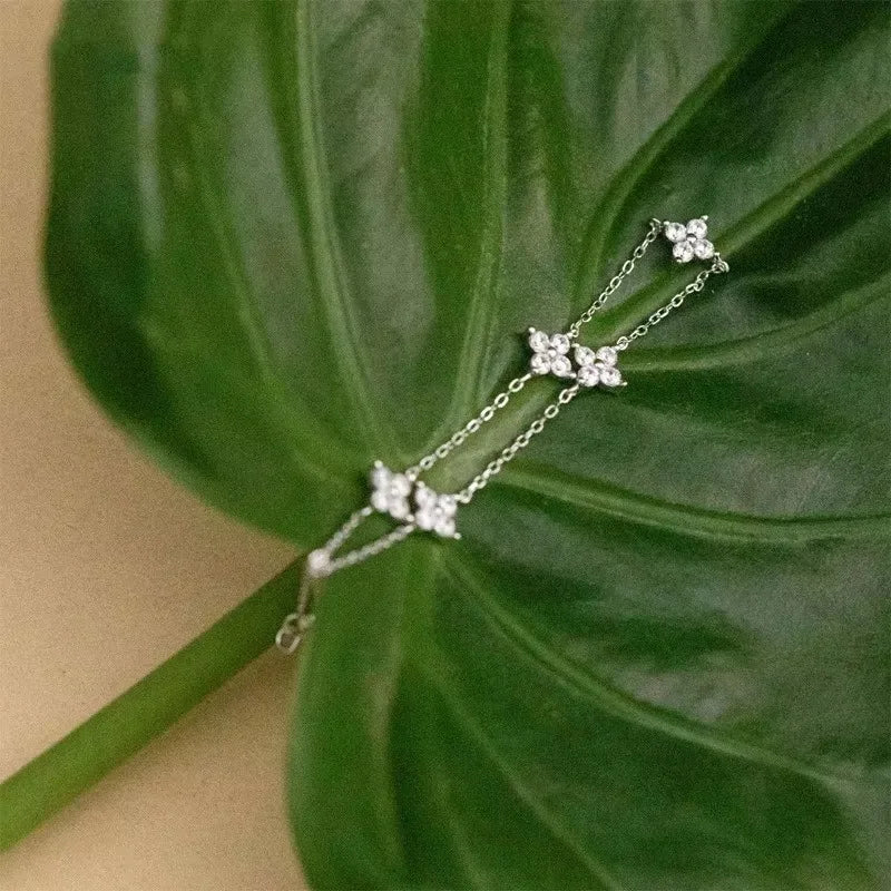 Crystal Four-Leaf Clover Gold Stainless Steel Bangle