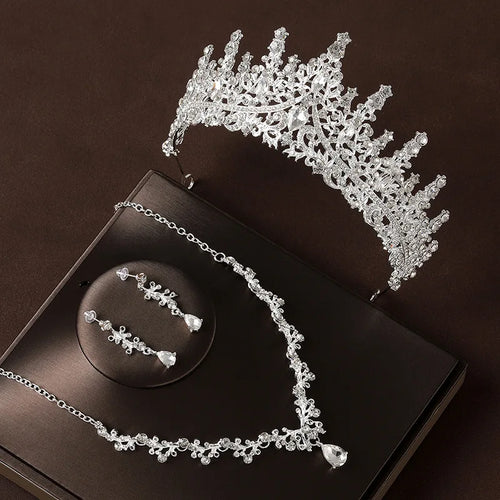 4-Piece Bridal Crystal Crown Necklace & Earring Set