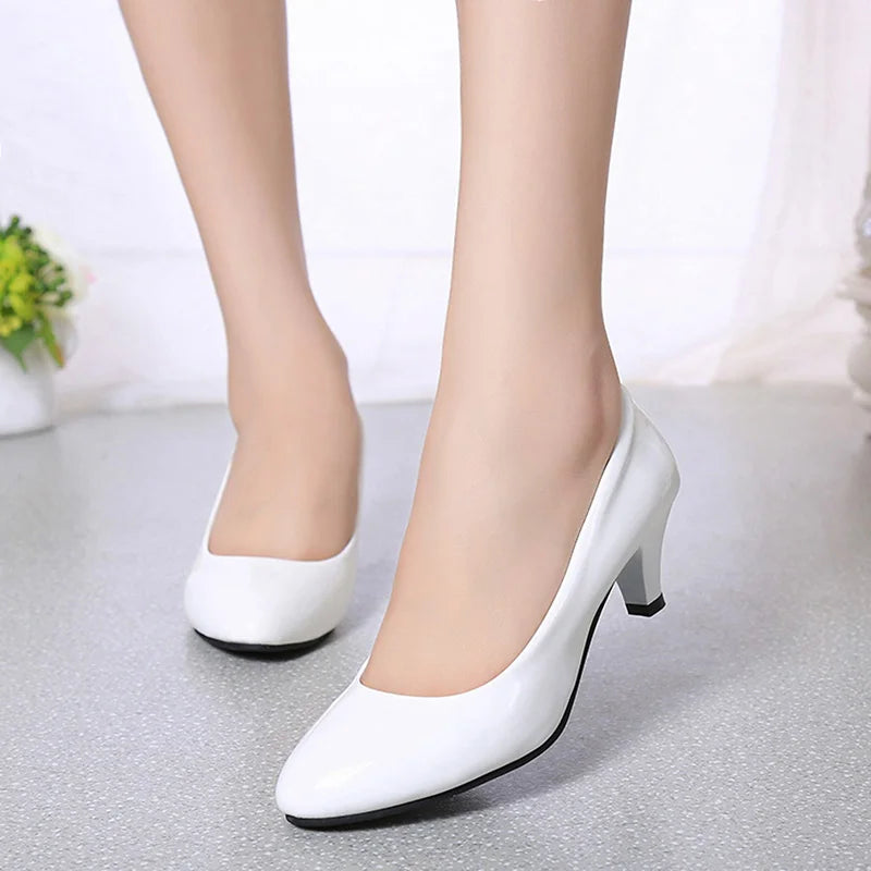 Pointed Toe Medium High Heel Fashion Pumps – Black White Red