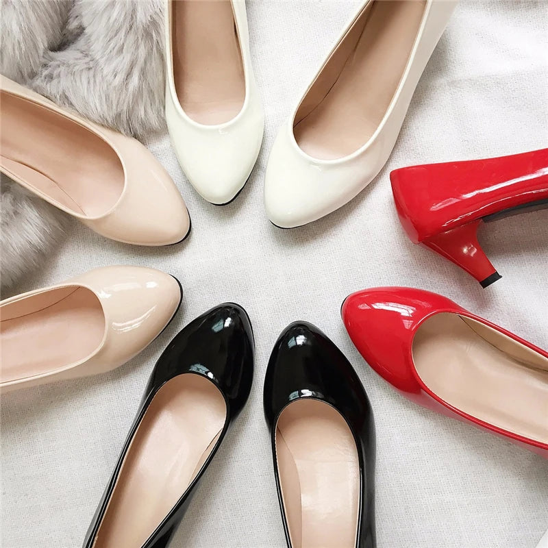 Pointed Toe Medium High Heel Fashion Pumps – Black White Red