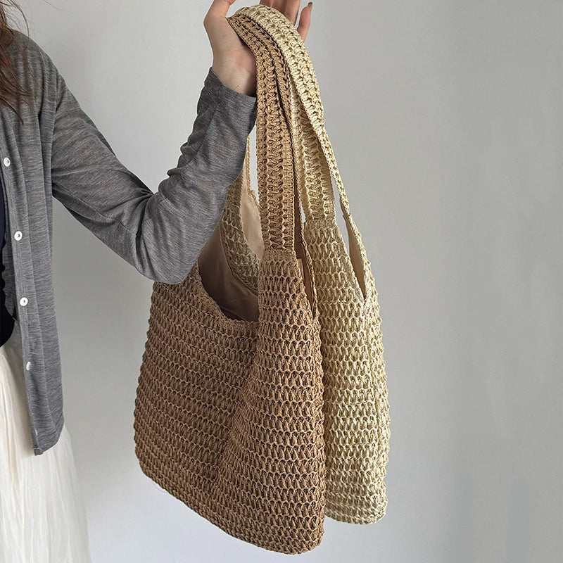 Woven Rattan Straw Beach Tote Bag