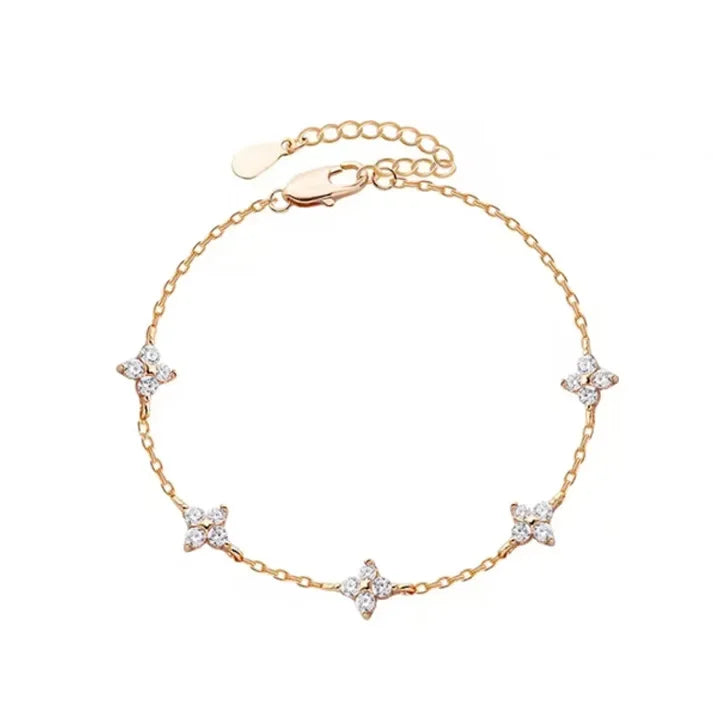 Crystal Four-Leaf Clover Gold Stainless Steel Bangle