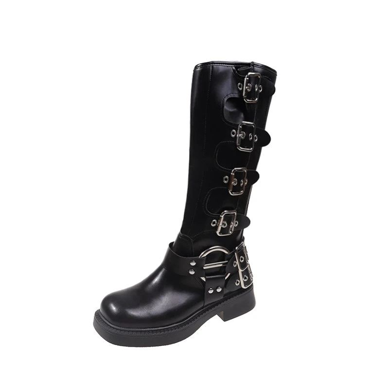 Knee-High Platform Gothic Motorcycle Boots