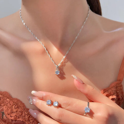5-Piece Crystal Zirconia Jewelry Set – Ring Necklace Bracelet & Earrings