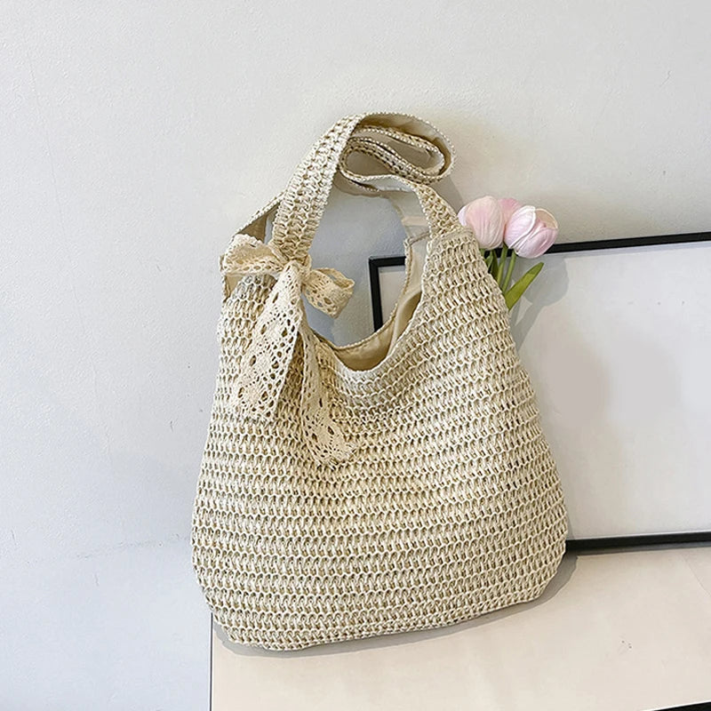 Woven Rattan Straw Beach Tote Bag