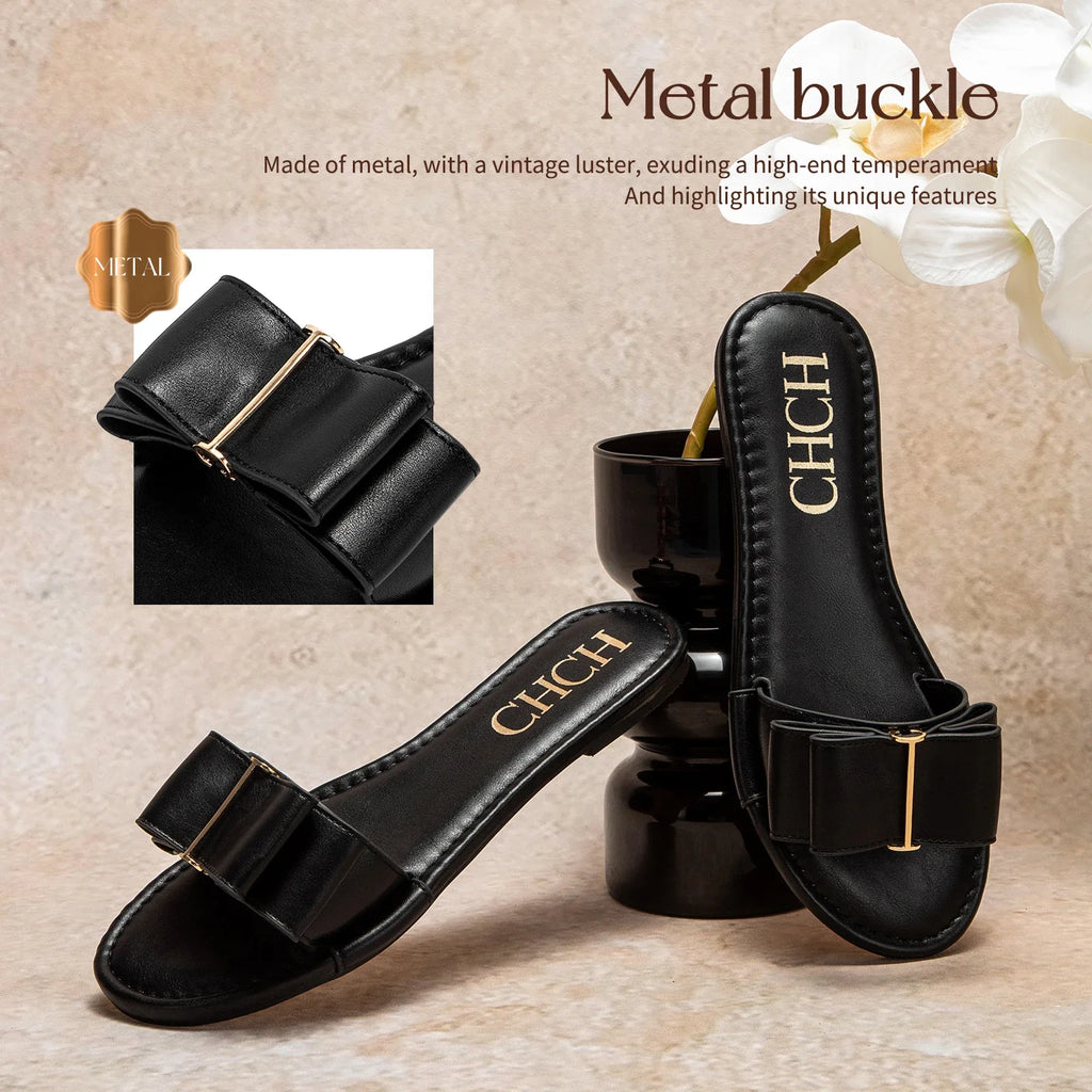 Women's Bow Flat Casual Slippers – Black