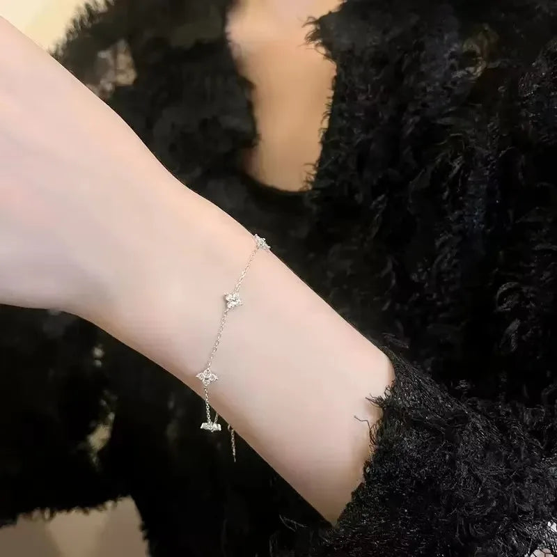 Crystal Four-Leaf Clover Gold Stainless Steel Bangle