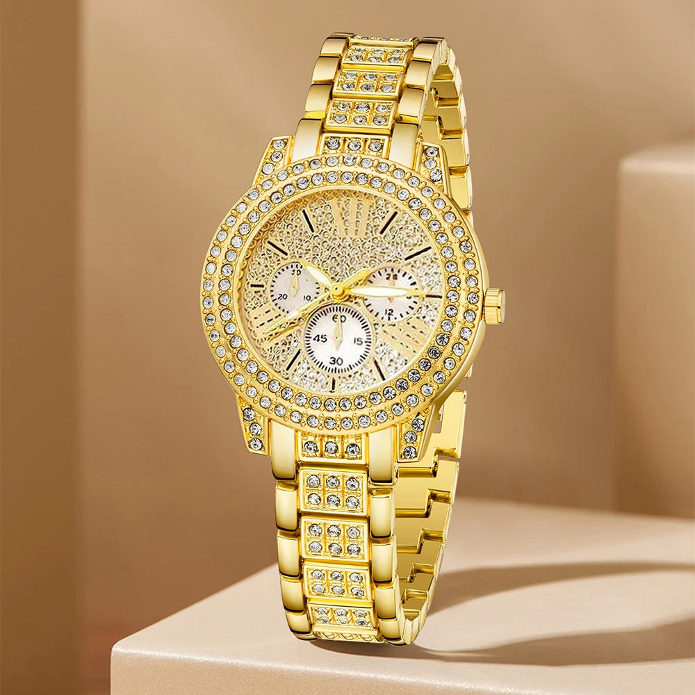 Women's Quartz Watch & Rhinestone Jewelry Set