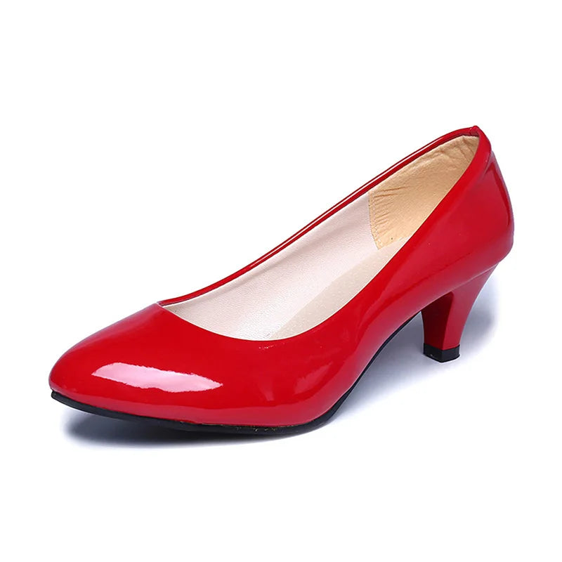 Pointed Toe Medium High Heel Fashion Pumps – Black White Red