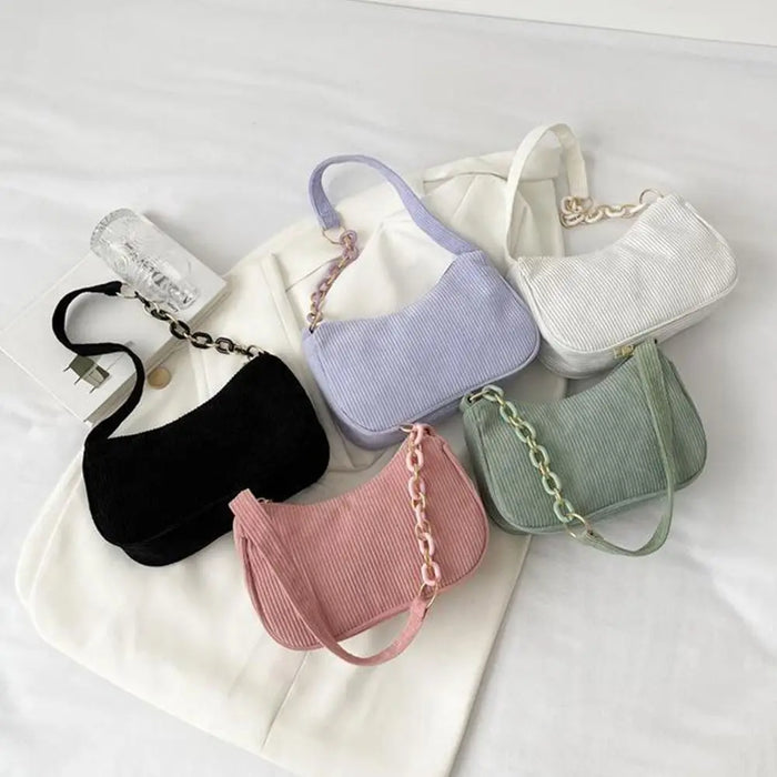 Corduroy Vintage Underarm Zipper Clutch Handbag