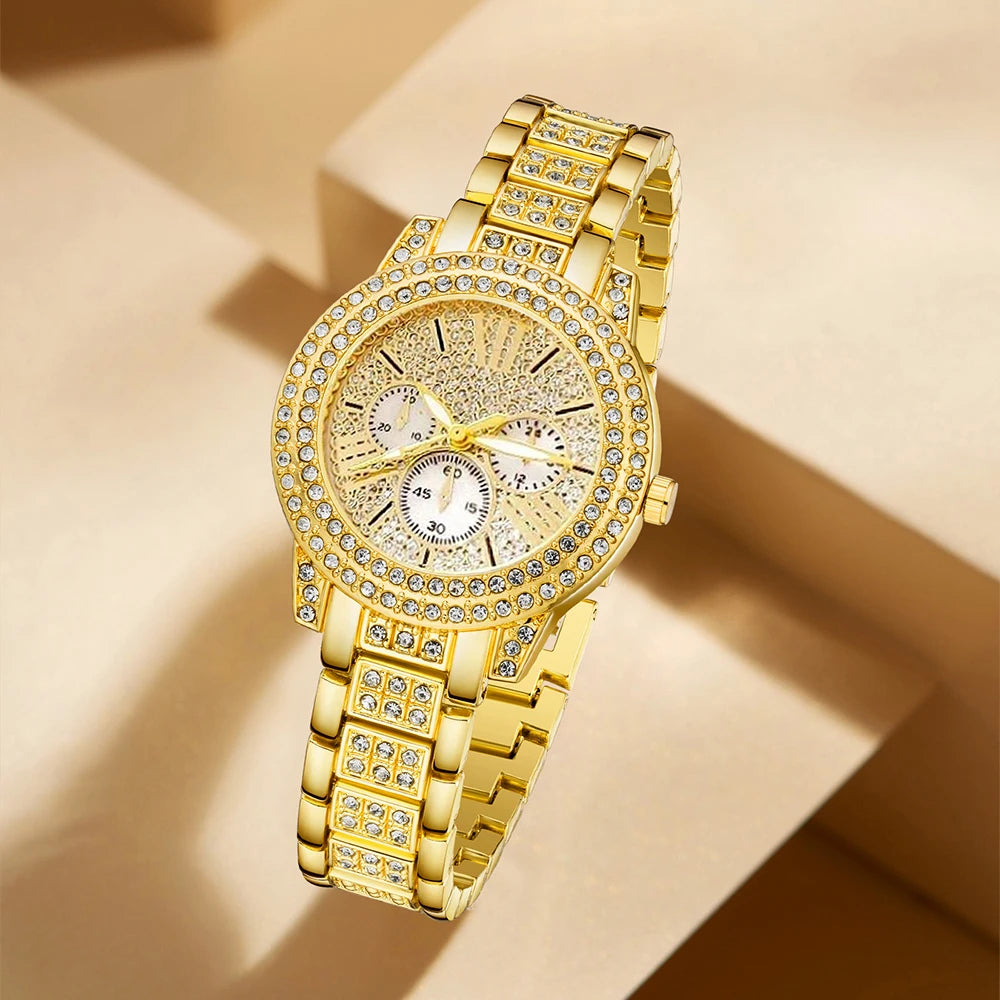 Women's Quartz Watch & Rhinestone Jewelry Set