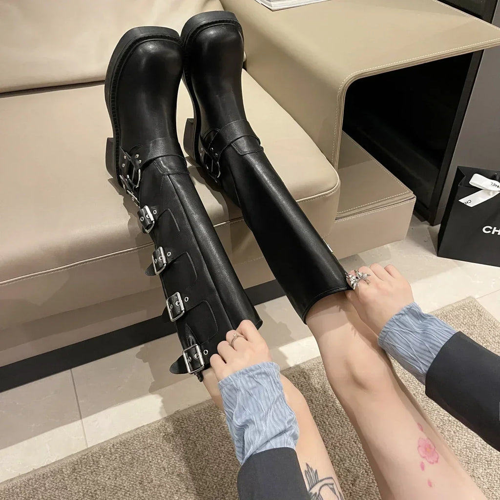 Knee-High Platform Gothic Motorcycle Boots