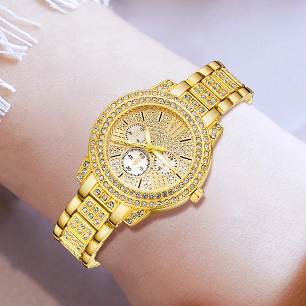 Women's Quartz Watch & Rhinestone Jewelry Set