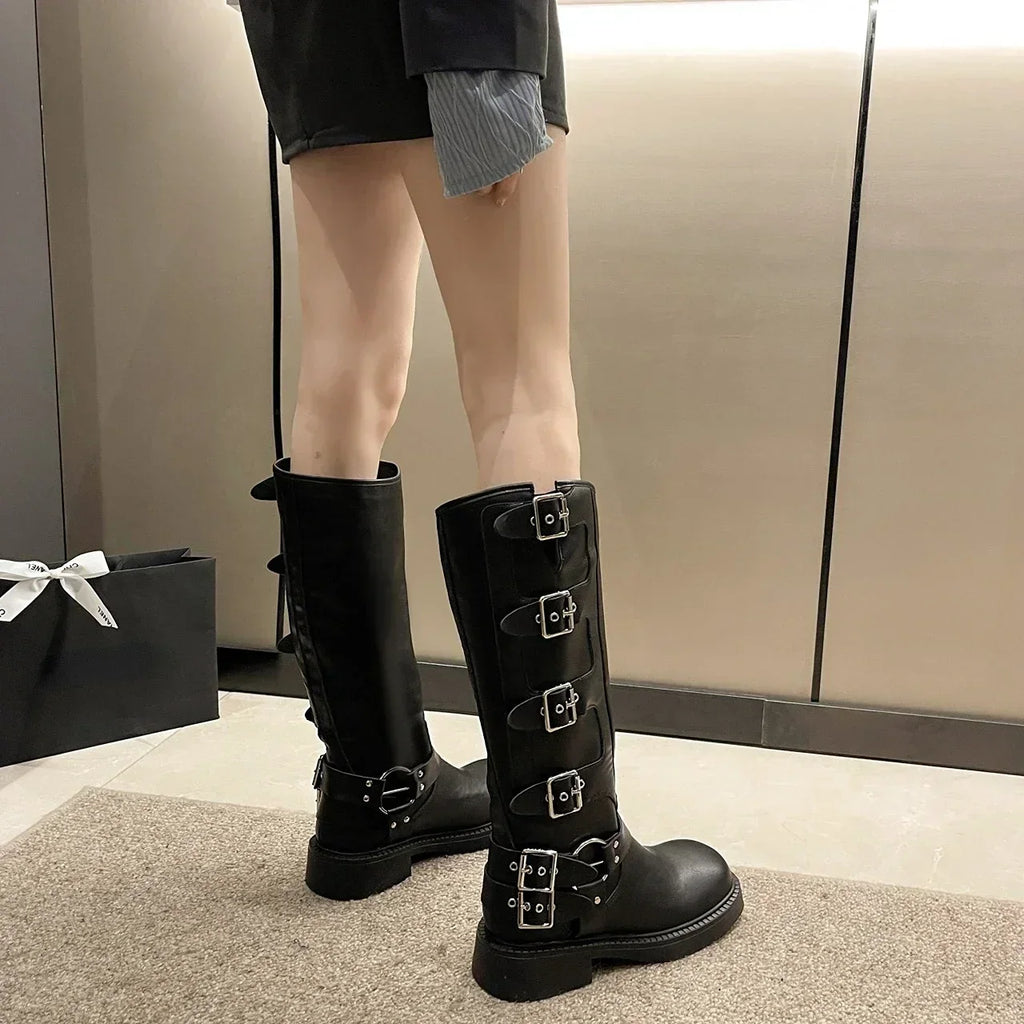 Knee-High Platform Gothic Motorcycle Boots