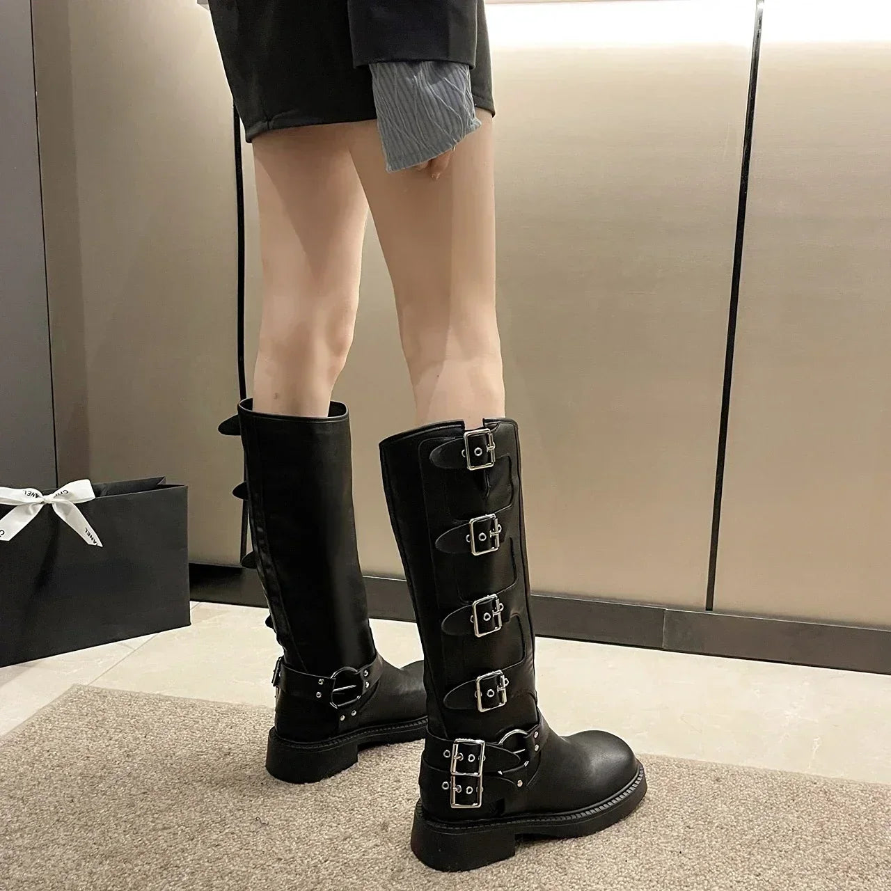 Knee-High Platform Gothic Motorcycle Boots