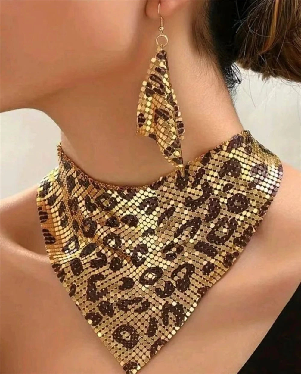 Leopard Print Bib Necklace & Dangle Earrings Set